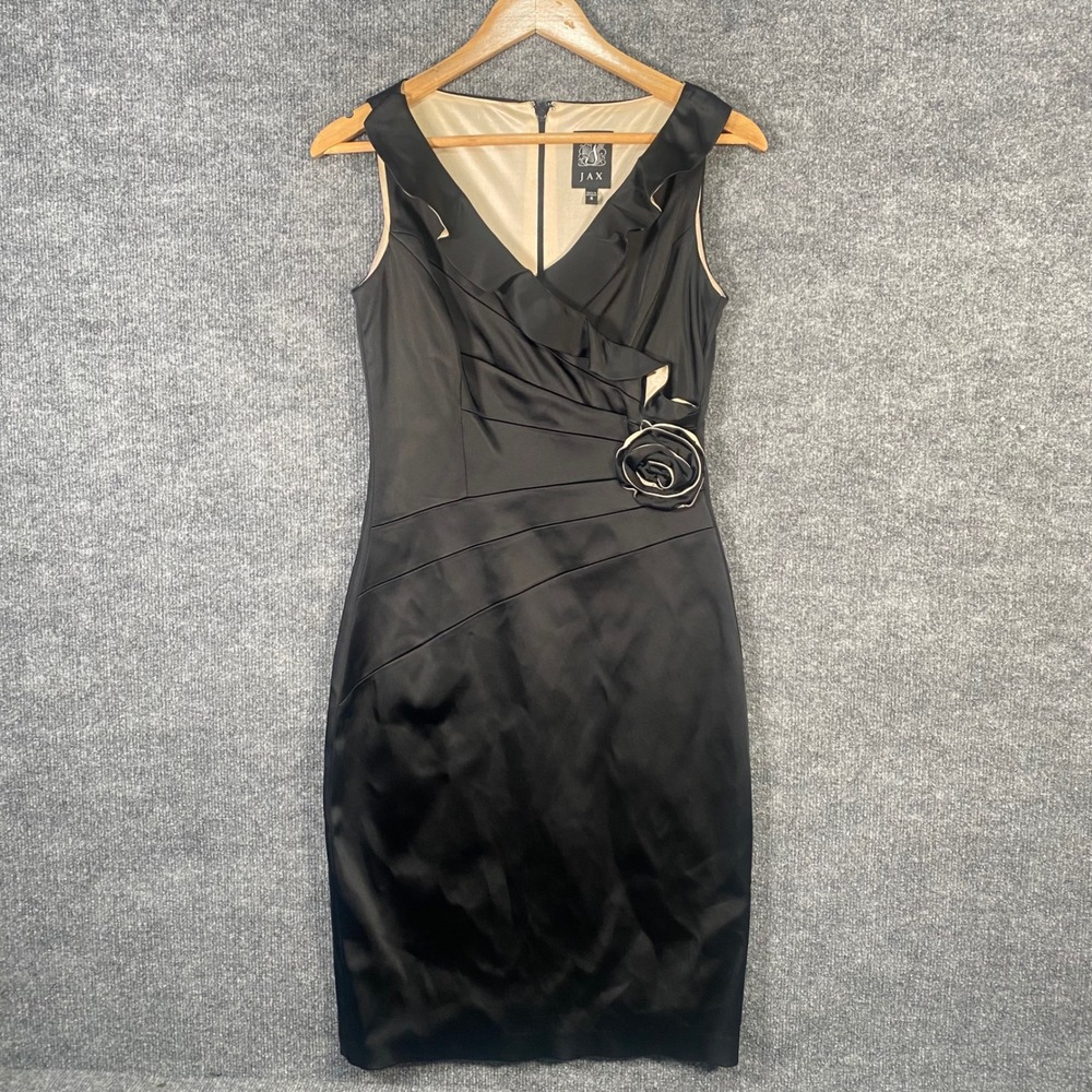 JAX Black Cocktail Dress Womens 4 Satin Formal Wedding Guest Evening Party LBD